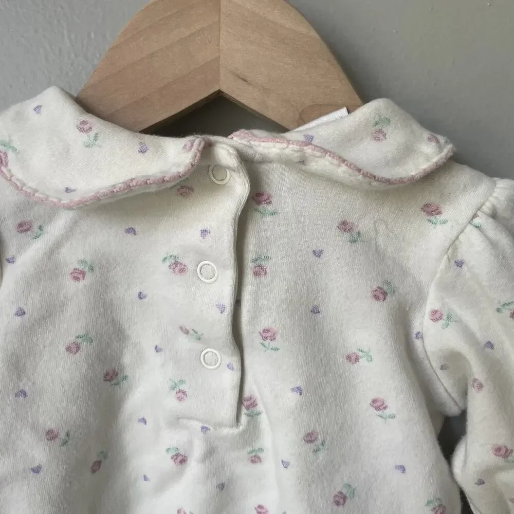 Vintage 90’s Baby Girl One Piece Sz 0-3‎ Months 100% Cotton Long Sleeve Floral